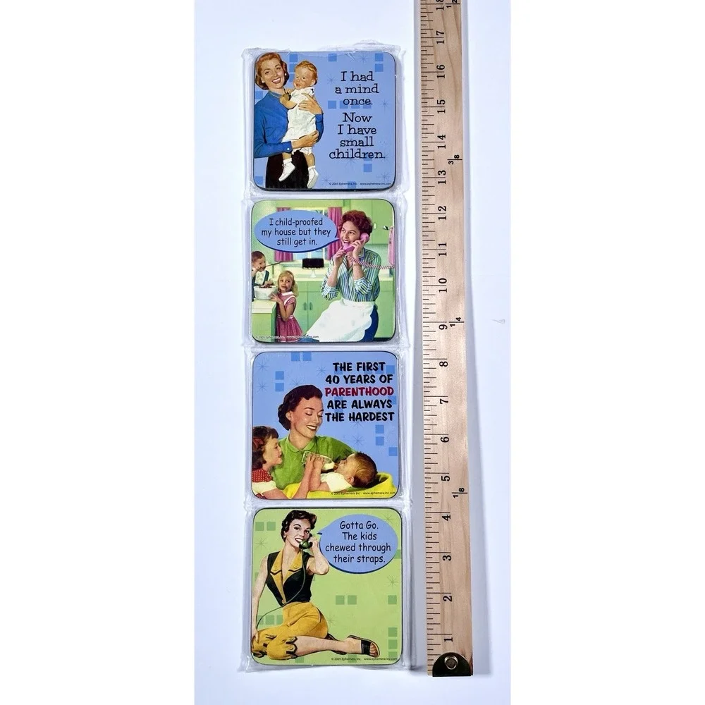 2005 Ephemera Coasters Housewife Mom Kids Joke Humor Illustrated Lot Of 4 New